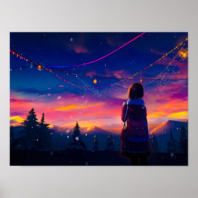 Poster Anime Girl regarde l'affiche d'impression Sky (Devant)