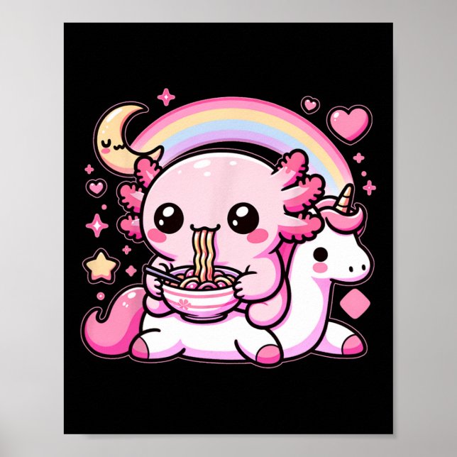 Poster Anime Kawaii Axolotl Manger Ramen Noodles Enfants  (Devant)