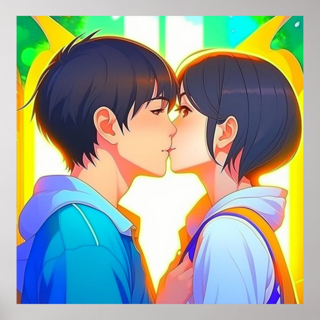 Poster Anime Kiss | Garçon et fille en amour (Devant)
