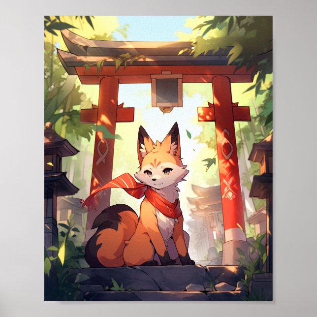 Poster Anime Kitsune Cute Fox Imaginaire Art (Devant)