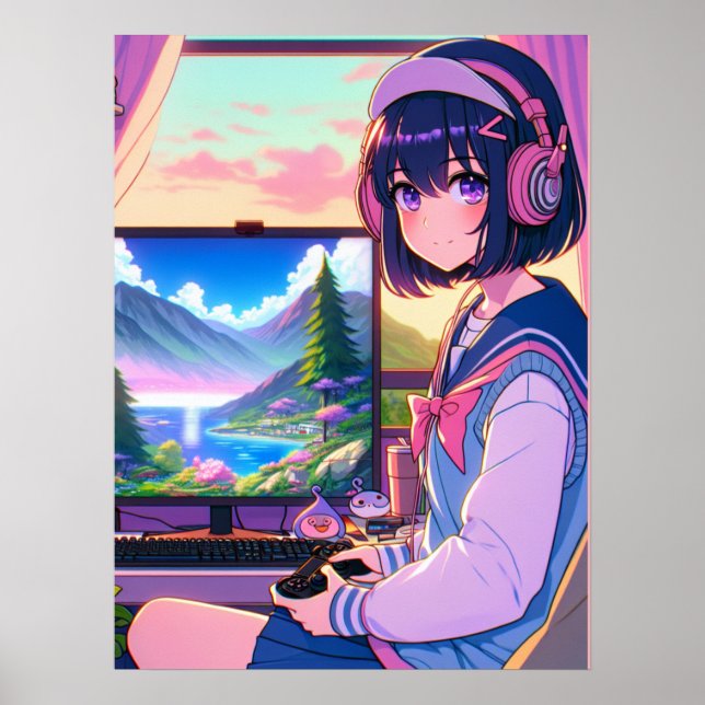 Poster Anime Manga Gamer Girl Wall Art (Devant)