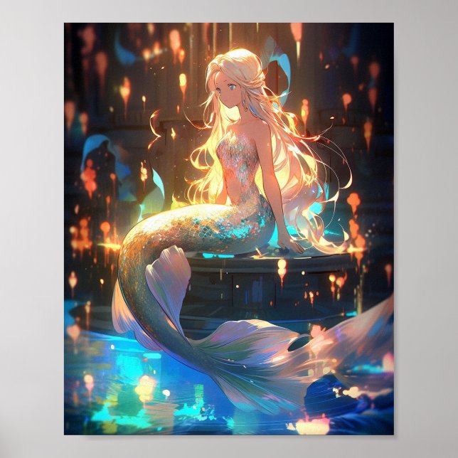 Poster Anime Mermaid Girl Imaginaire Art (Devant)