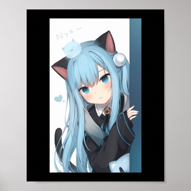 Poster Anime Neko Fille de chat Pastel Kawaii Japonais Wa (Devant)