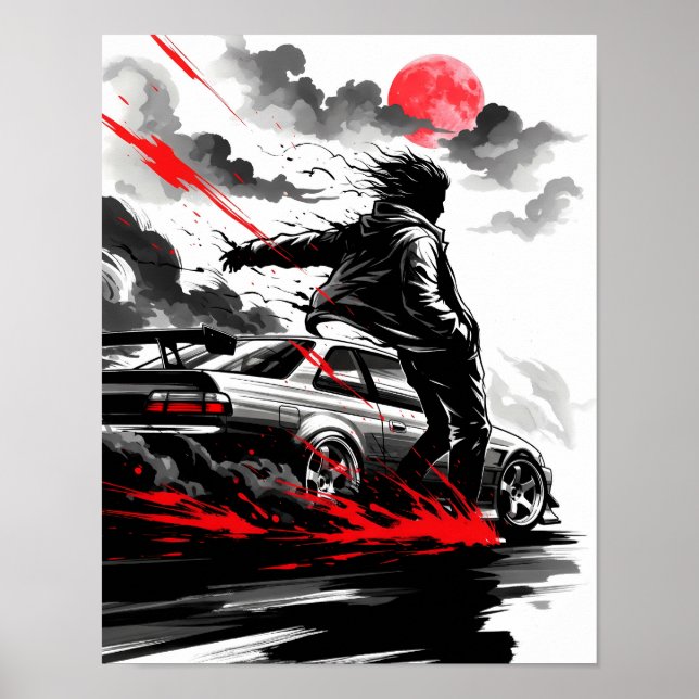 Poster Anime Racing Drift - Sumi-e Speed Art (Devant)