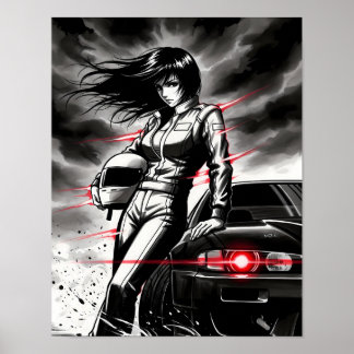 Poster Anime Racing Storm - Female Street Racer à Sumi-e