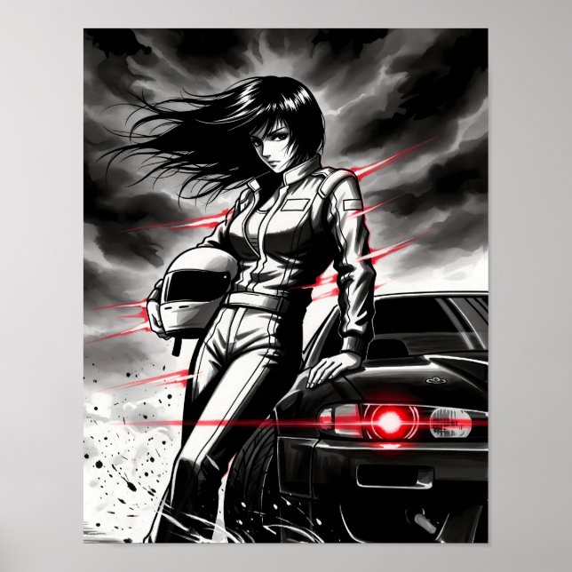 Poster Anime Racing Storm - Female Street Racer à Sumi-e (Devant)
