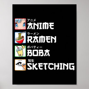 Poster Anime Ramen Boba Esquisse Thé de Lait Manga Japona