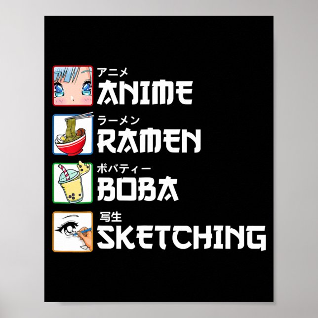 Poster Anime Ramen Boba Esquisse Thé de Lait Manga Japona (Devant)