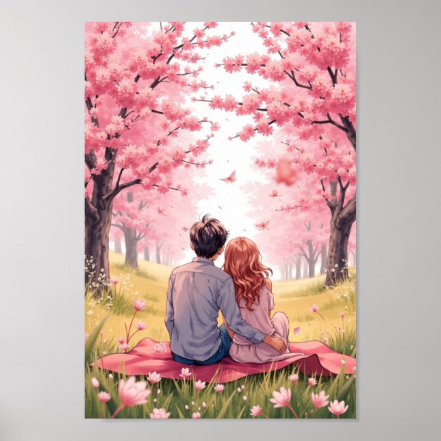 Poster Anime Spring Blossom Picnic Wall Art (Devant)