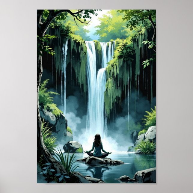 Poster Anime Waterfall Serenity Wall Art (Devant)
