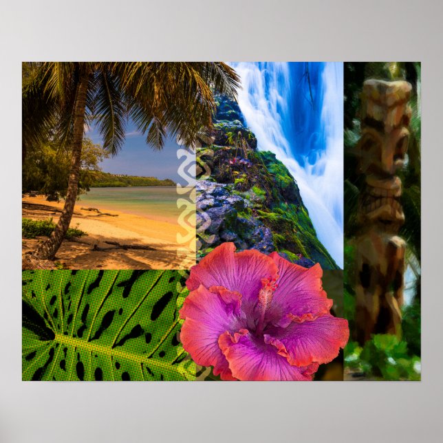 Poster Anini Beach, Kauai Hawaiian Collage (Devant)