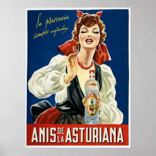 Poster ANIS DE LA ASTURIANA Espagnol Aniseed Liquor Vieux