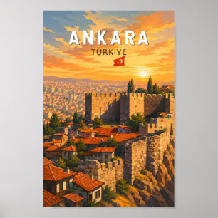 Poster Ankara Turquie Illustration Voyage Art Vintage