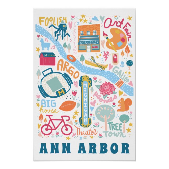 Poster Ann Arbor Michigan Carte Choses favorites (Devant)