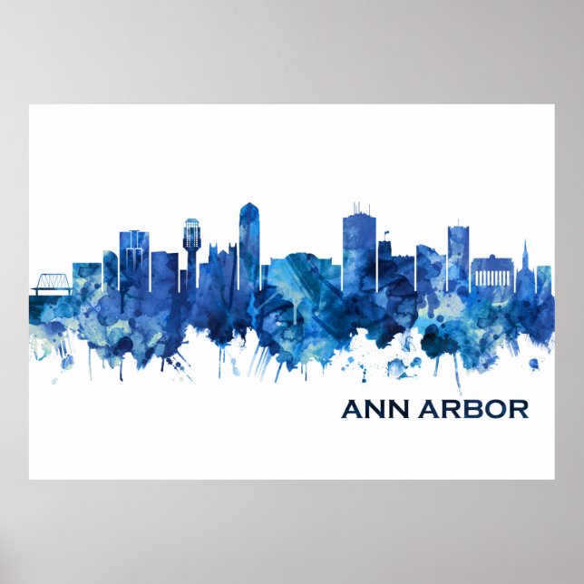 Poster Ann Arbor Michigan Skyline Blue (Devant)