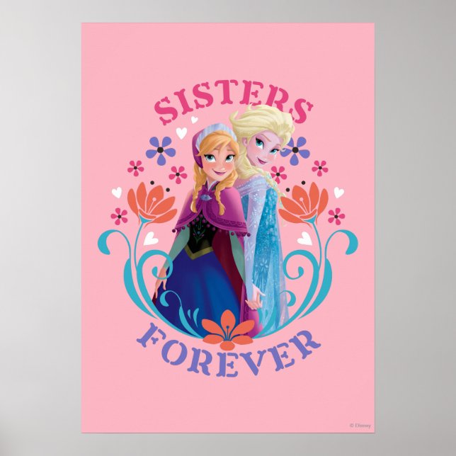 Poster Anna et Elsa | Soeurs aux fleurs (Devant)