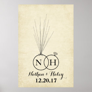 Poster Anneaux initial Ballons miniatures Mariage Livre d