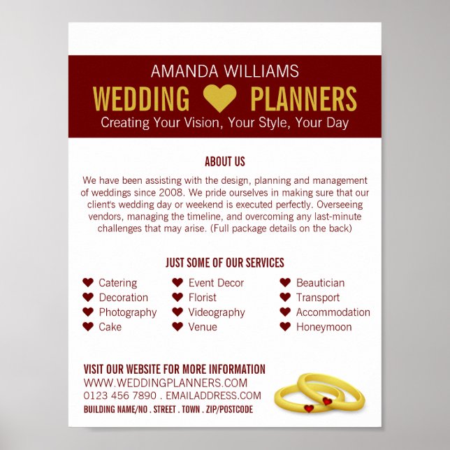 Poster Anneaux Mariage Or, Mariage Event Planner Advert (Devant)
