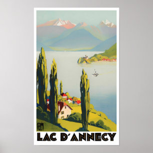 Poster Annecy lac France voyage vintage