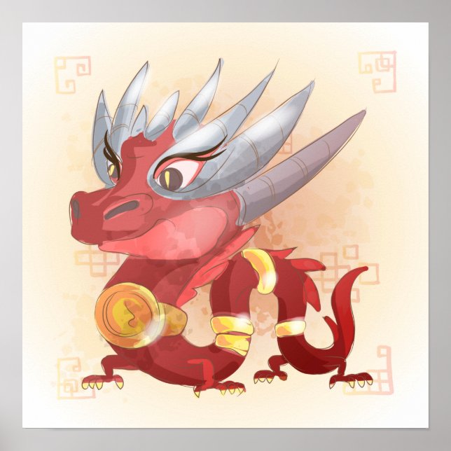 Poster Année aquarelle du dragon, Samurai (Devant)