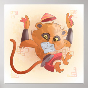 Poster Année aquarelle du singe, Ninja