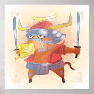 Poster Année aquarelle du x, Samurai