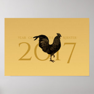 Poster Année chinoise de coq vintage élégant nouvelle P