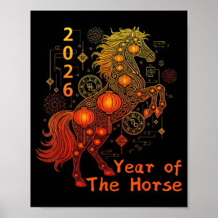 Poster Année du cheval Bonne année lunaire chinoise 202