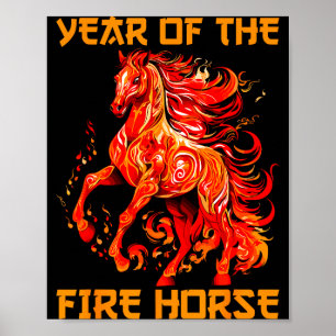 Poster Année du cheval de feu Bonne année lunaire chinois