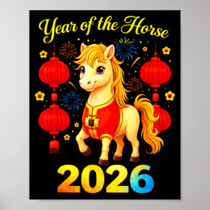 Poster Année du cheval Nouvel An chinois lunaire Feu Chev