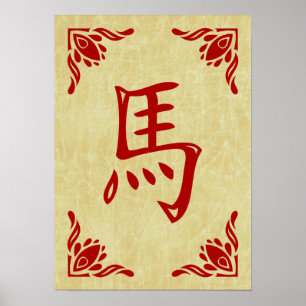Poster année du cheval symbole chinois