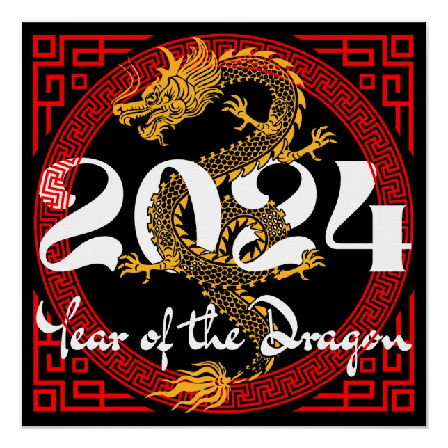 Poster Année du Dragon 2024 Zodiac chinois (Devant)