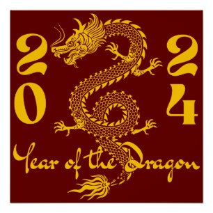 Poster Année du Dragon en Or
