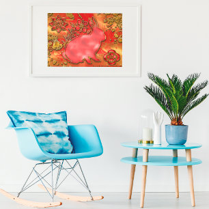 Poster Année rouge or du lapin 2023 Nouvel An chinois