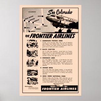 Poster Années 1950 Frontier Airlines et réimpression