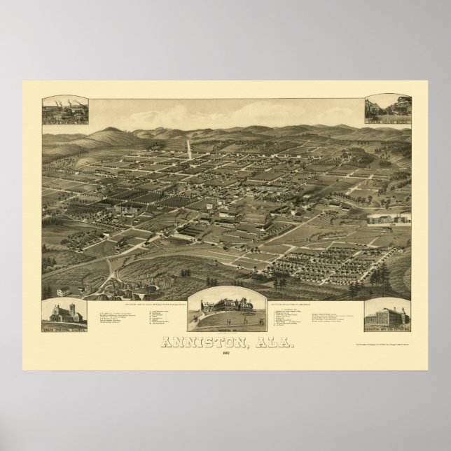 Poster Anniston, AL Carte panoramique - 1887 (Devant)