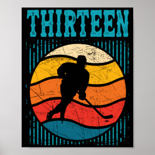 Poster Anniversaire 13 ans rétro hockey sur glace garçon 