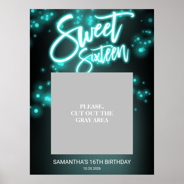 Poster Anniversaire 16 ans Fête Neon Sombre Teal Glow Po (Devant)