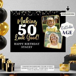 Poster Anniversaire 2 Photos rendant AGE Beau Or Noir