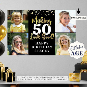 Poster Anniversaire 4 Photos rendant AGE Beau Or Noir