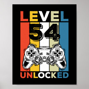 Poster Anniversaire 54e niveau déverrouillé 54 Jeu Vintag