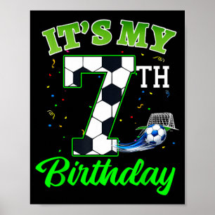 Poster Anniversaire 7 ans Football Garçon Fille Enfants F