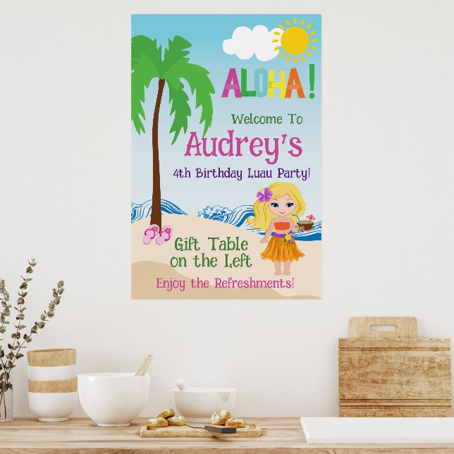 Poster Anniversaire Aloha Luau (Cuisine)