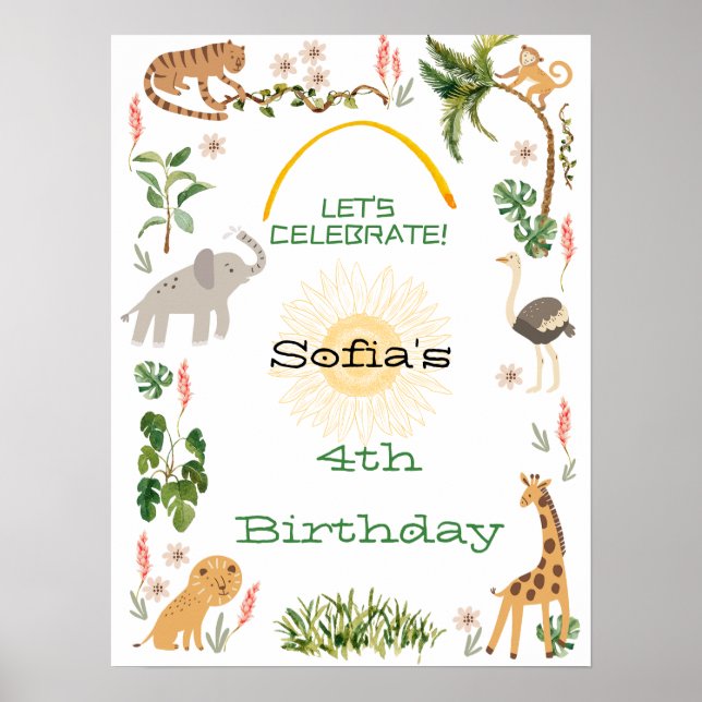 Poster Anniversaire animal de la jungle mignonne 2 (Devant)