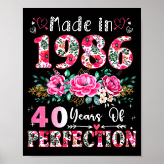 Poster Anniversaire Année 40 Ans 1986 Floral