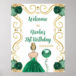 Poster Anniversaire Blonde Princesse Green Welcome