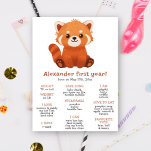 Poster Anniversaire Cute Red Panda Premier Anniversaire