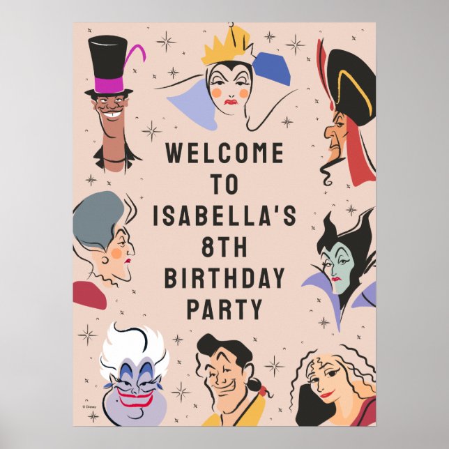 Poster Anniversaire de Disney Villains - Rose - Bienvenue (Devant)