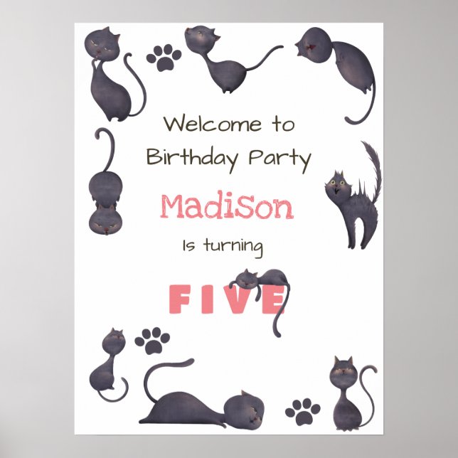 Poster Anniversaire de enfant de chat noir (Devant)