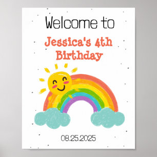 Poster Anniversaire de enfant de nuages arc-en-ciel migno